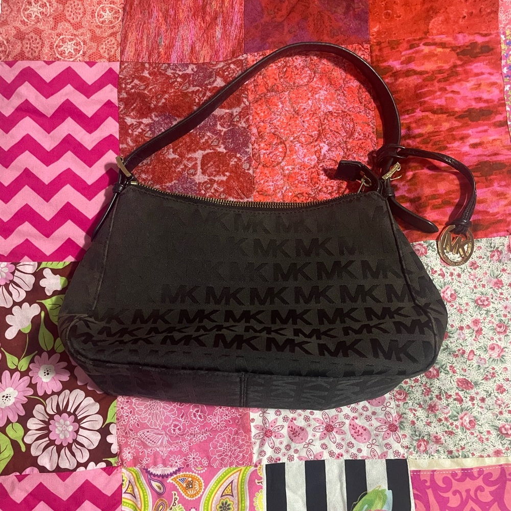 Michael Kors Black Monogram Shoulder Bag GUC